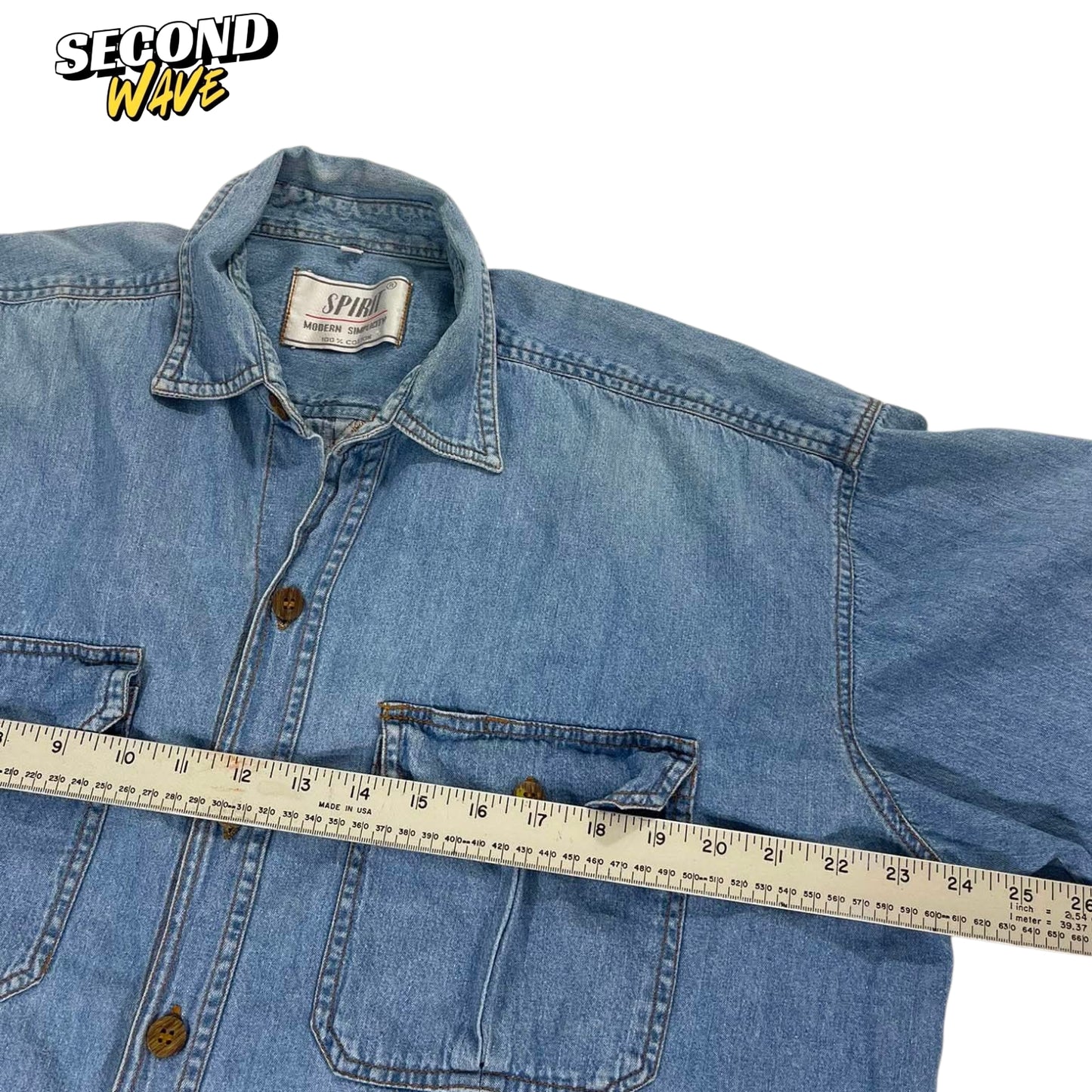 VINTAGE SPIRIT BLUE DENIM BUTTON UP (L)