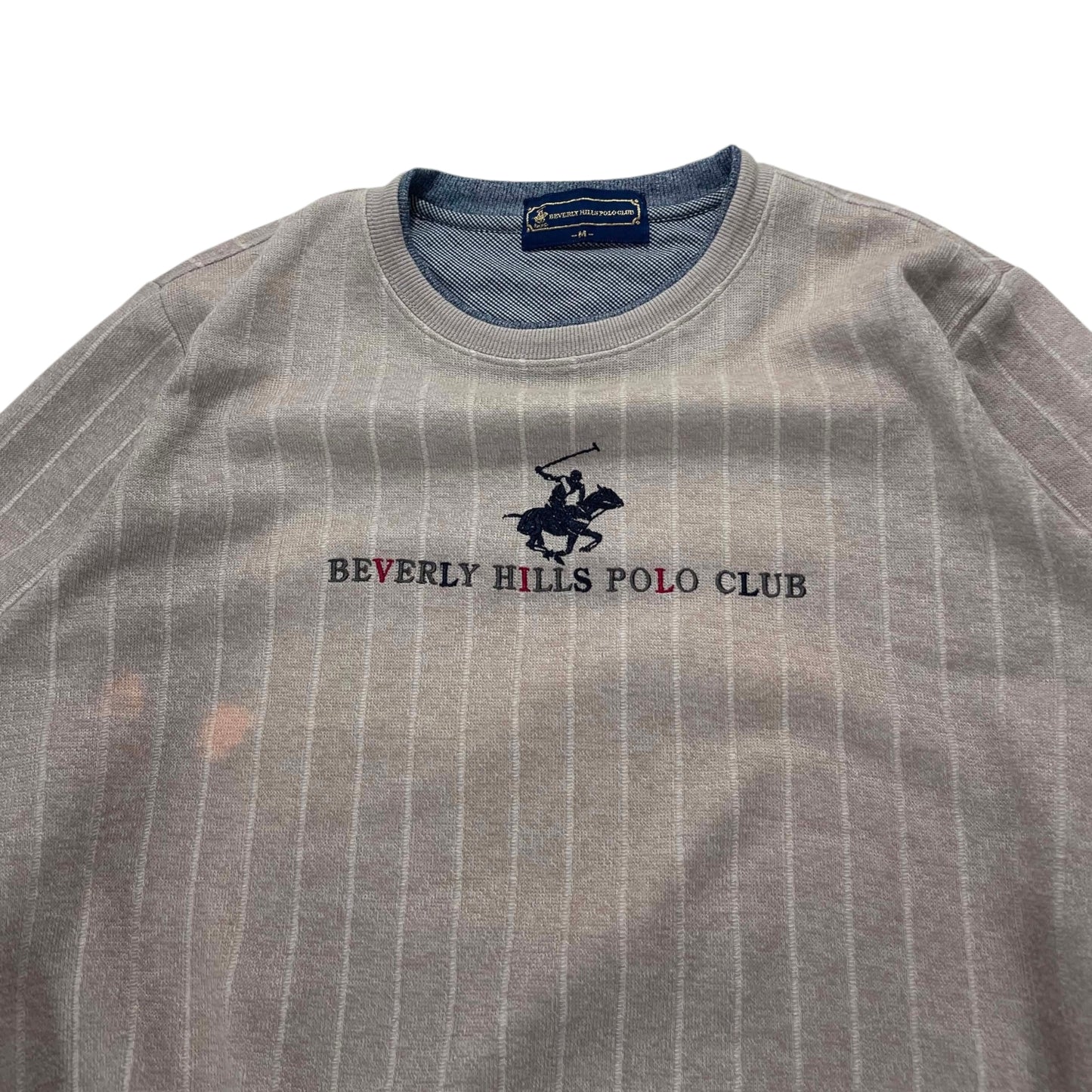 BEVERLY HILLS POLO CLUB GREY PINSTRIPE CREWNECK (M)