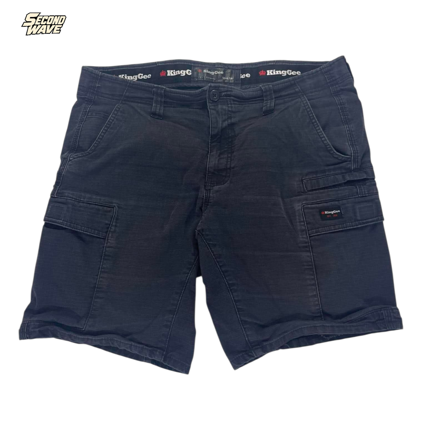 Y2K KING GEE BLACK CARGO SHORTS (38)