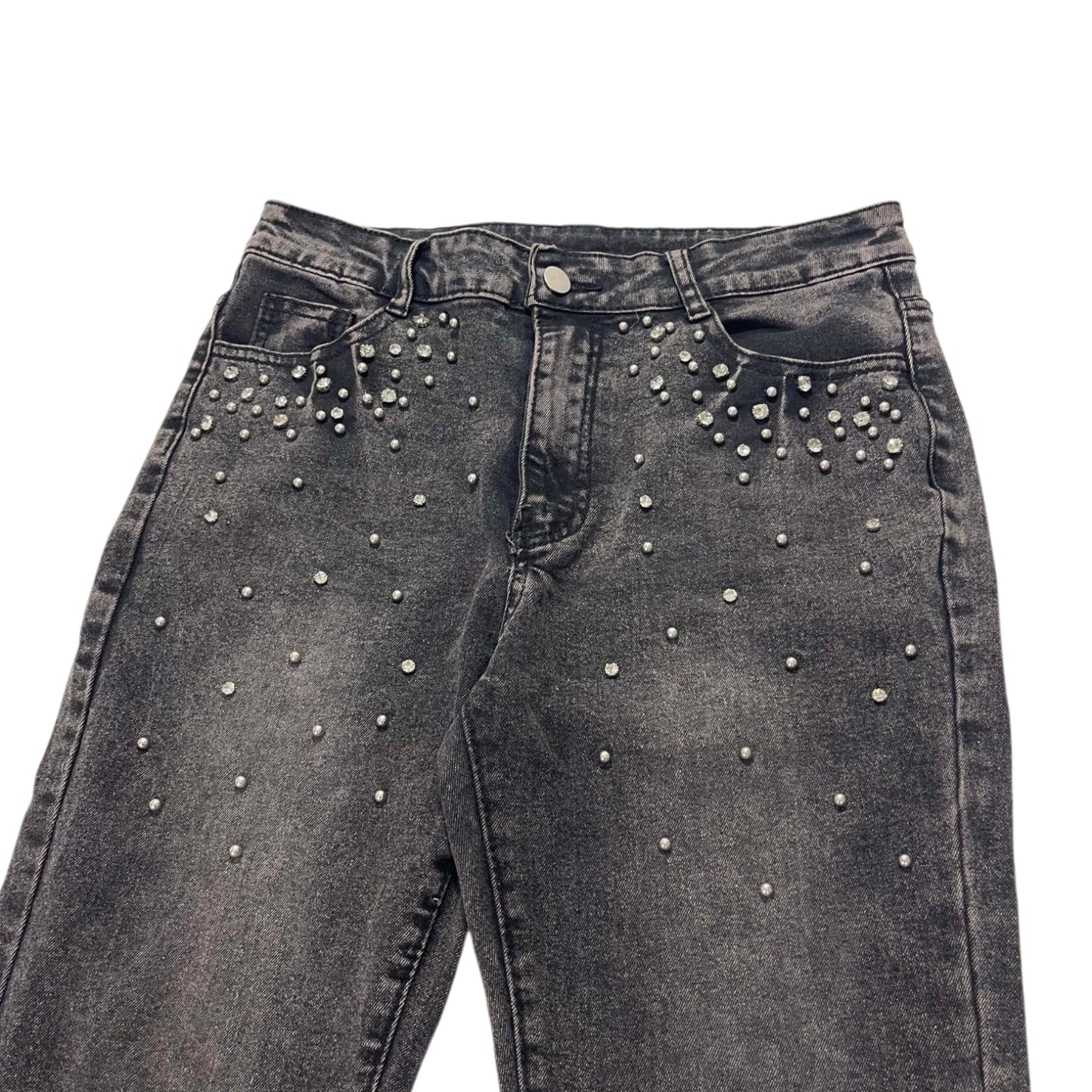 Y2K BLACK STUDDED FLARE JEANS (30)
