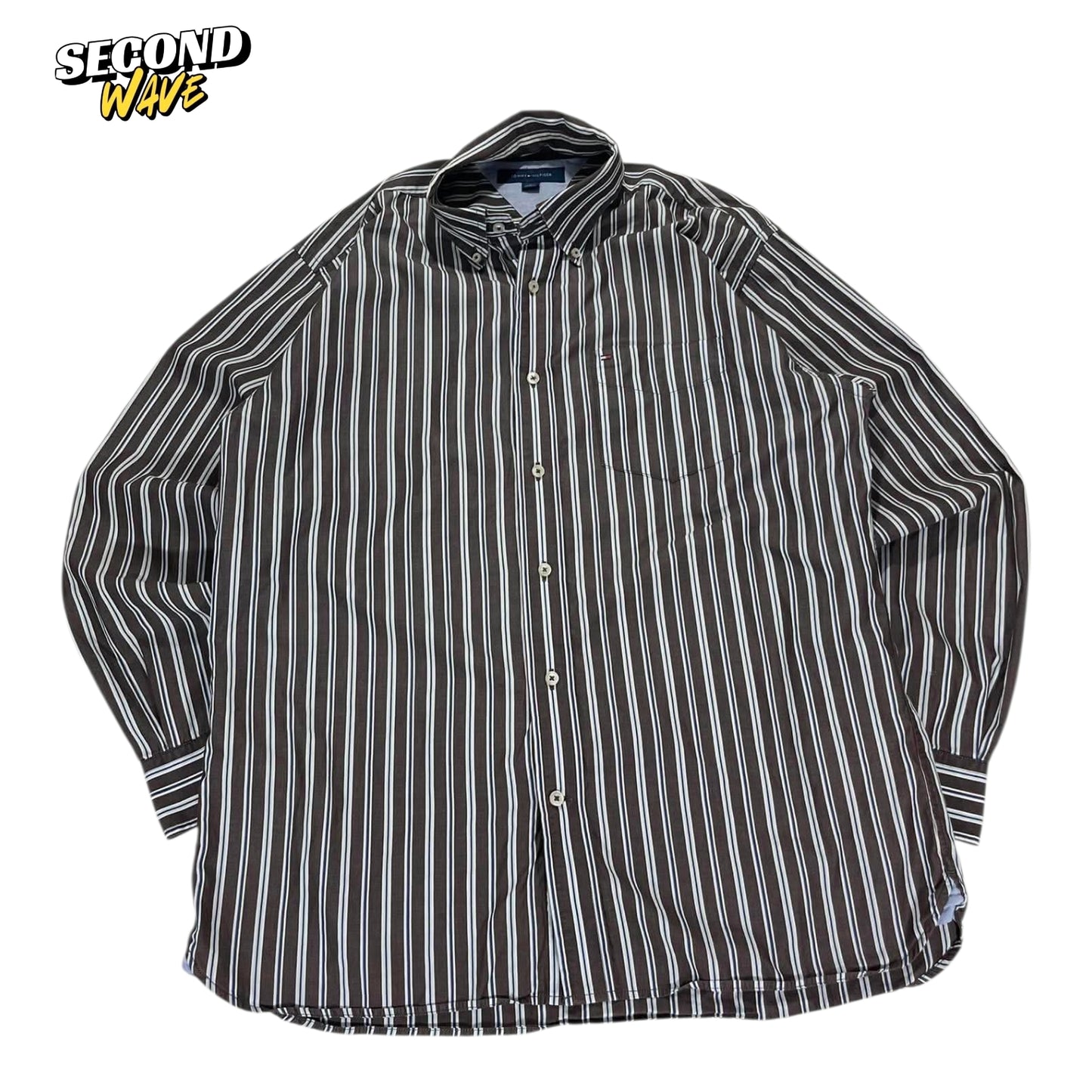 VINTAGE TOMMY HILFIGER STRIPED BUTTON UP SHIRT (M)