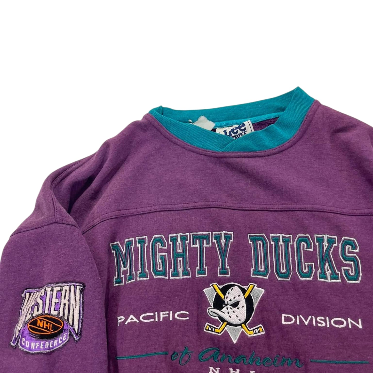 VINTAGE LEE SPORT MIGHTY DUCKS PURPLE CREWNECK SWEATSHIRT (XL)