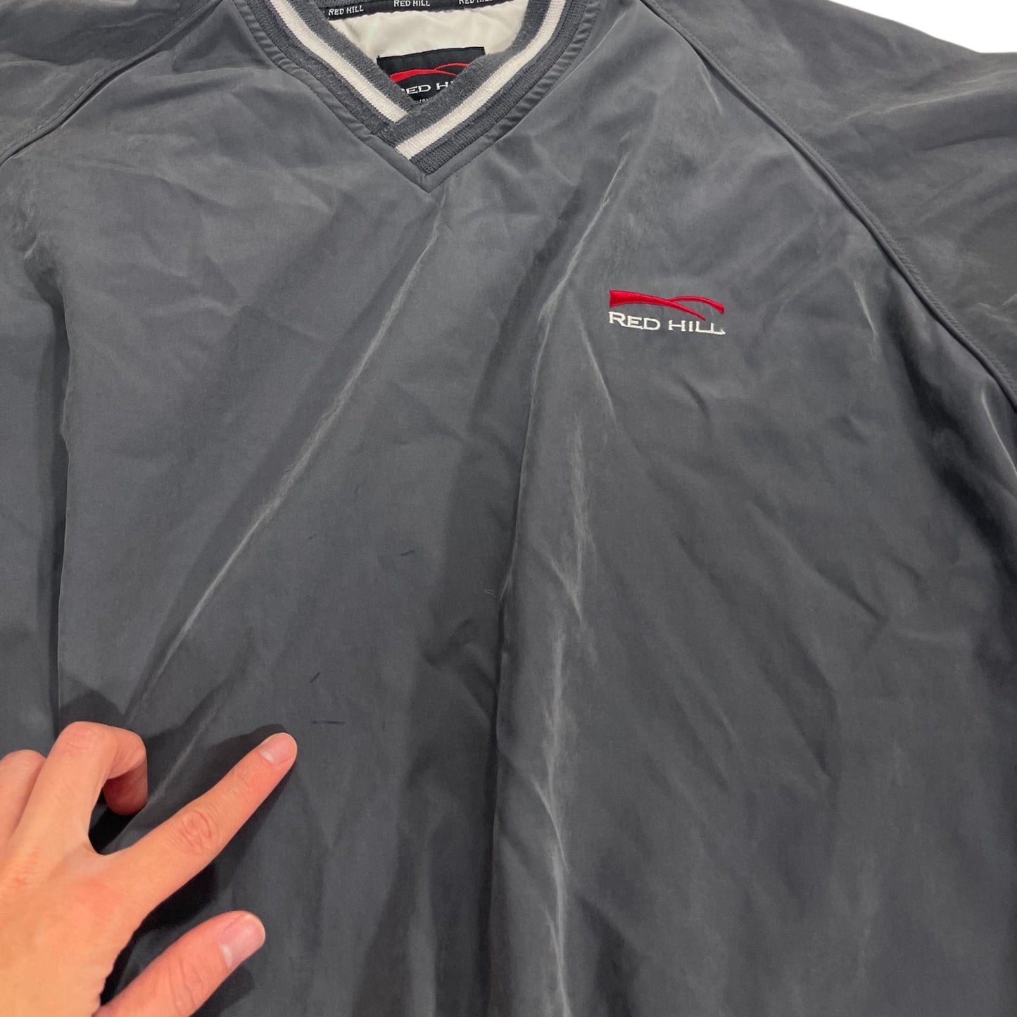 VINTAGE 2 IN 1 DETOUCHABLE SHIRT / PULLOVER RED HILL NAVY WINDBREAKER JACKET / SHIRT (M)