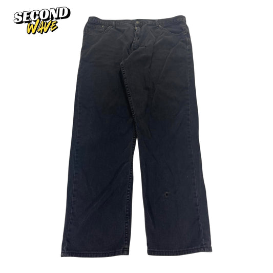 FADED BLUE DENIM BLACK WIDELEG JEANS (40)