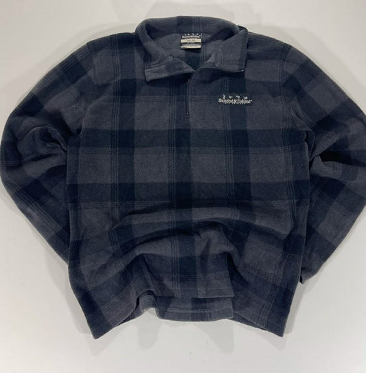 HUNTING & FISHING BLACK AND GREY PLAID FLEECE QUARTER ZIP SWEATSHIRT (L)