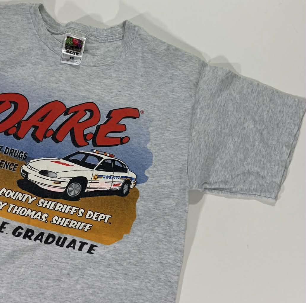 90s DARE TO RESIST DRUGS AND VIOLENCE GREY T-SHIRT (M)