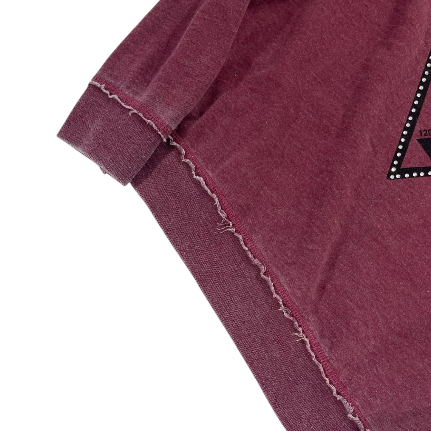VINTAGE GUESS BURGUNDY LONG SLEEVE TOP WITH RHINESTONE LOGO (M)