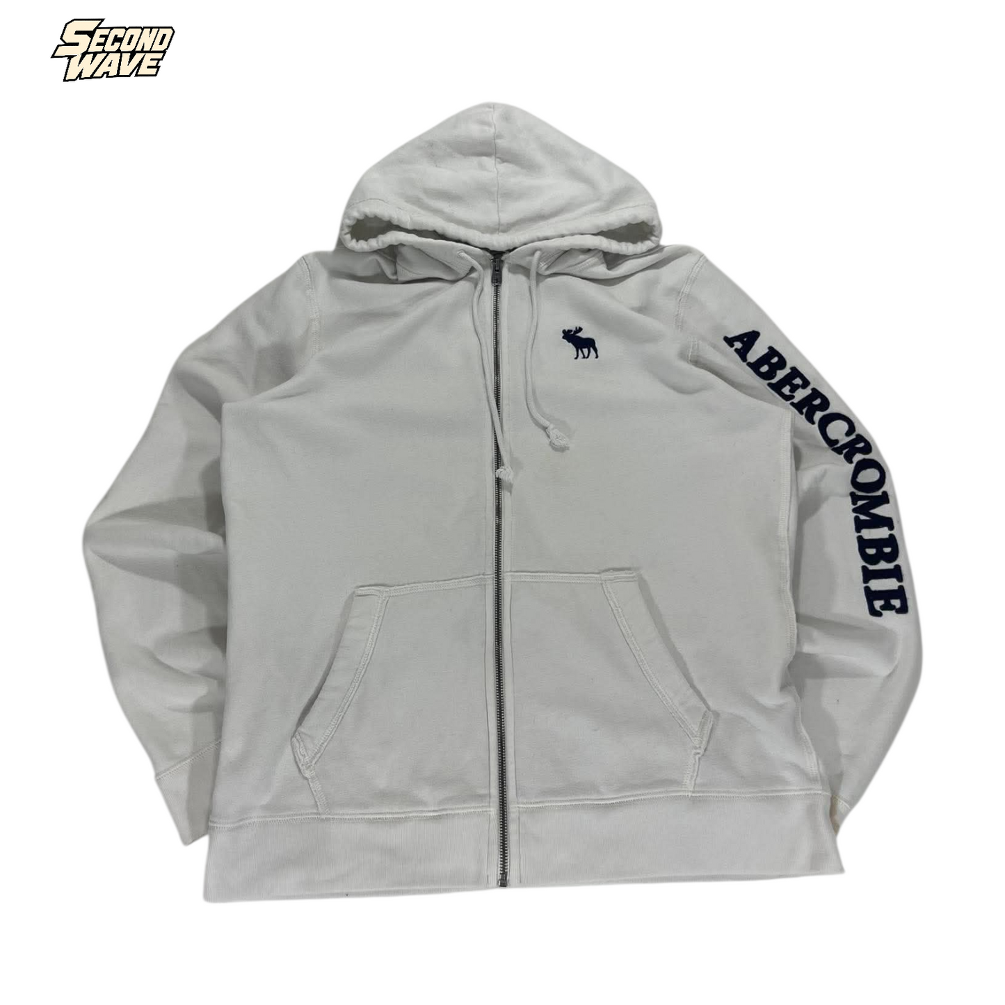 Y2K ABERCROMBIE & FITCH WHITE ZIP HOODIE (L)