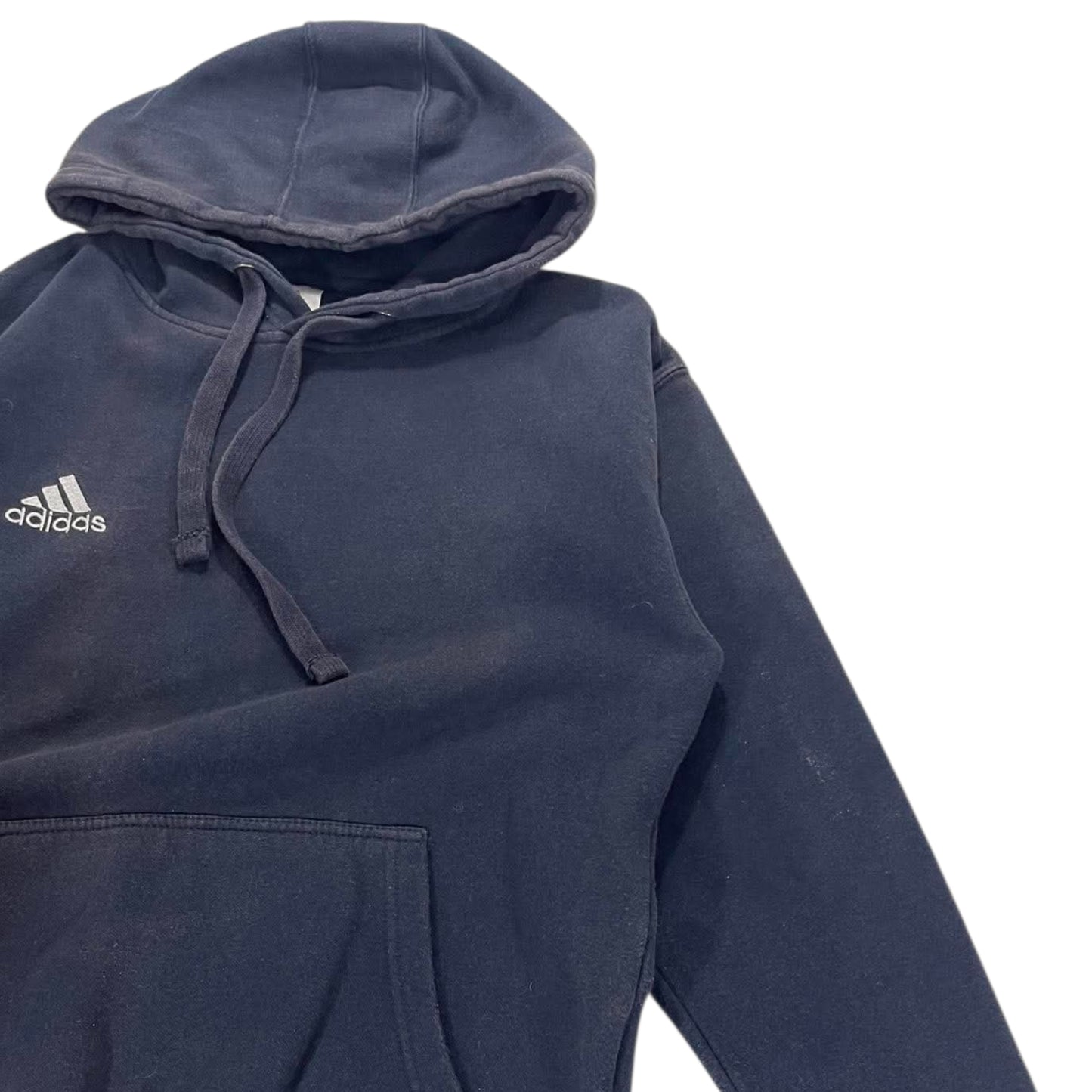FADED ADIDAS NAVY BLUE HOODIE WITH EMBROIDERED LOGO (S-M)