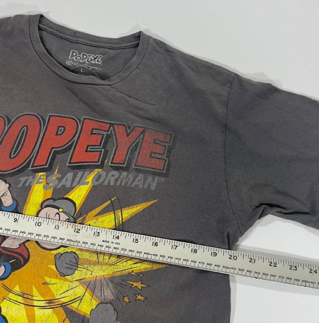 POPEYE THE SAILORMAN GREY COTTON T-SHIRT (L)