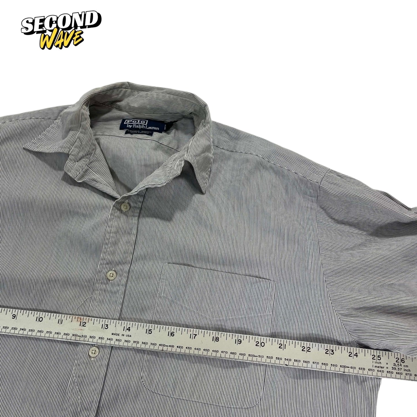VINTAGE RALPH LAUREN GREY STRIPED BUTTON UP (L)