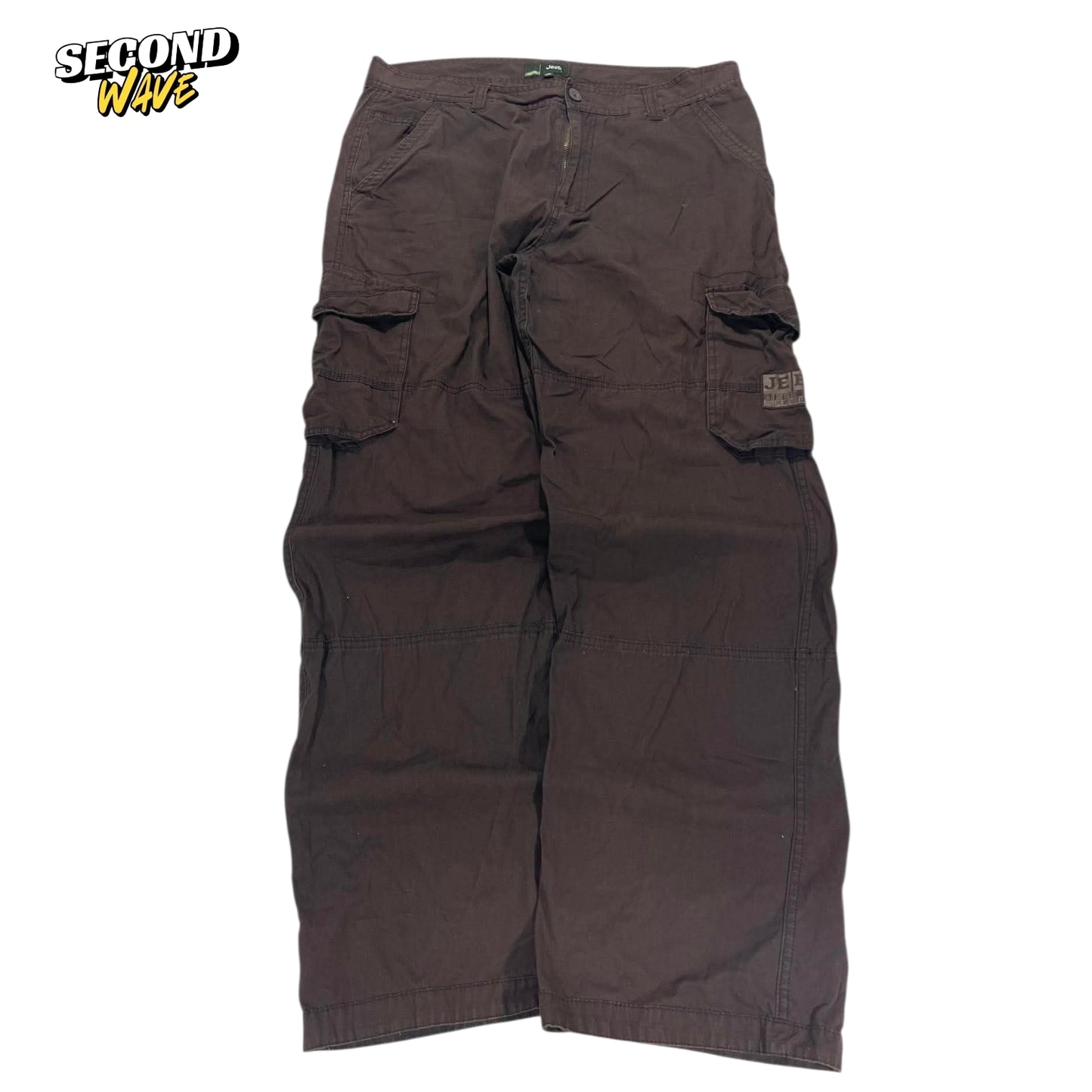 VINTAGE JEEP BROWN CARGO PANTS WITH MULTIPLE POCKETS AND A RELAXED FIT (36)
