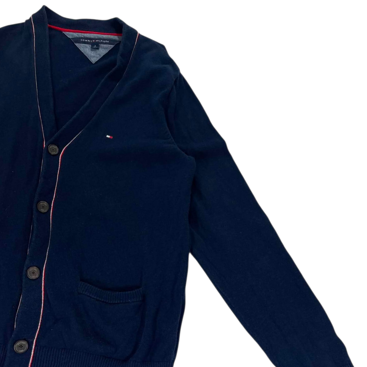 TOMMY HILFIGER NAVY BLUE CARDIGAN WITH RED PIPING (M)