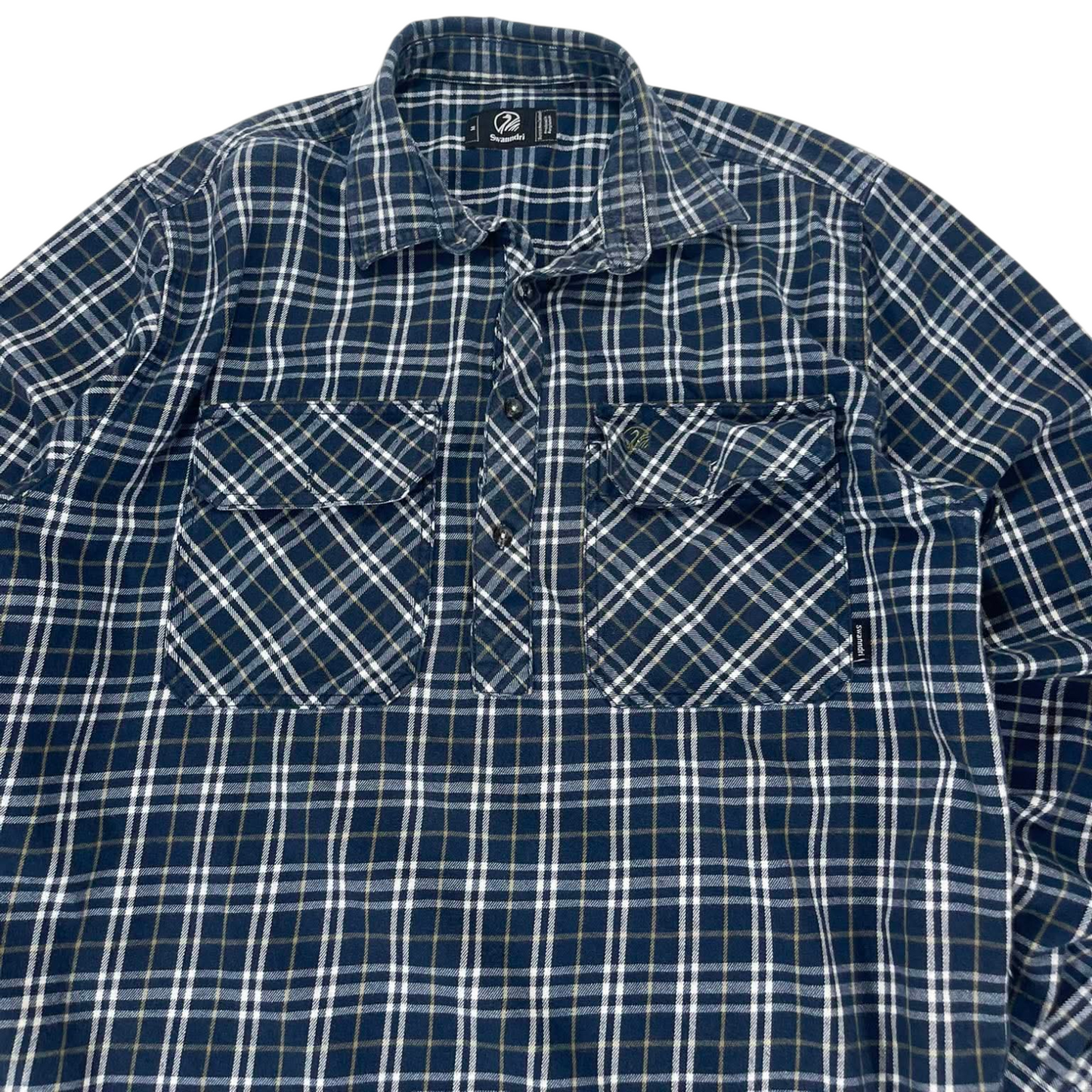 VINTAGE SWANNDRI BLUE & WHITE FLANNEL SHIRT (L)