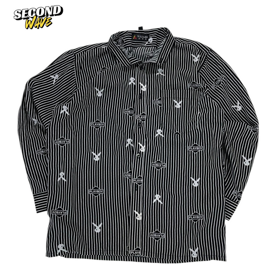 BL Y2K PLAYBOY BLACK & WHITE STRIPED BUTTON UP SHIRT (M-L)