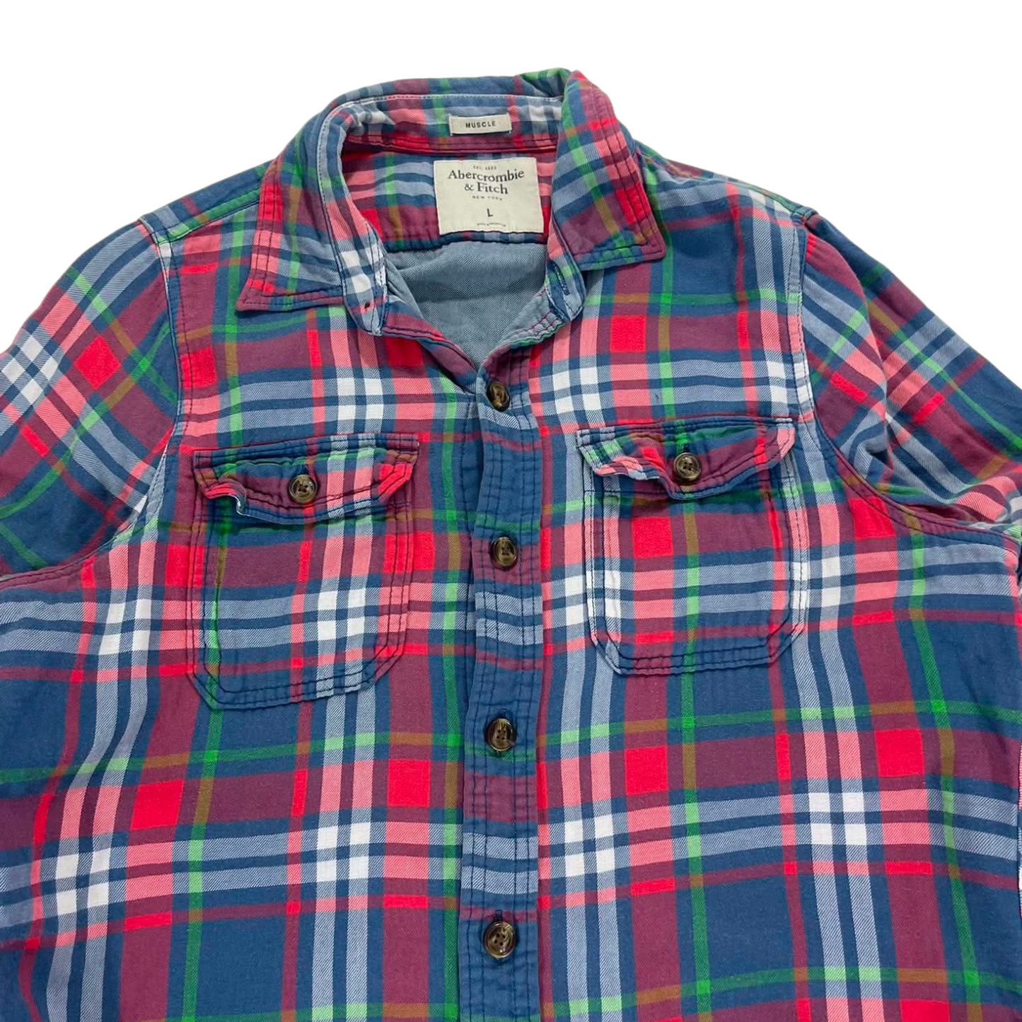 ABERCROMBIE & FITCH RED PLAID BUTTON UP SHIRT (L)