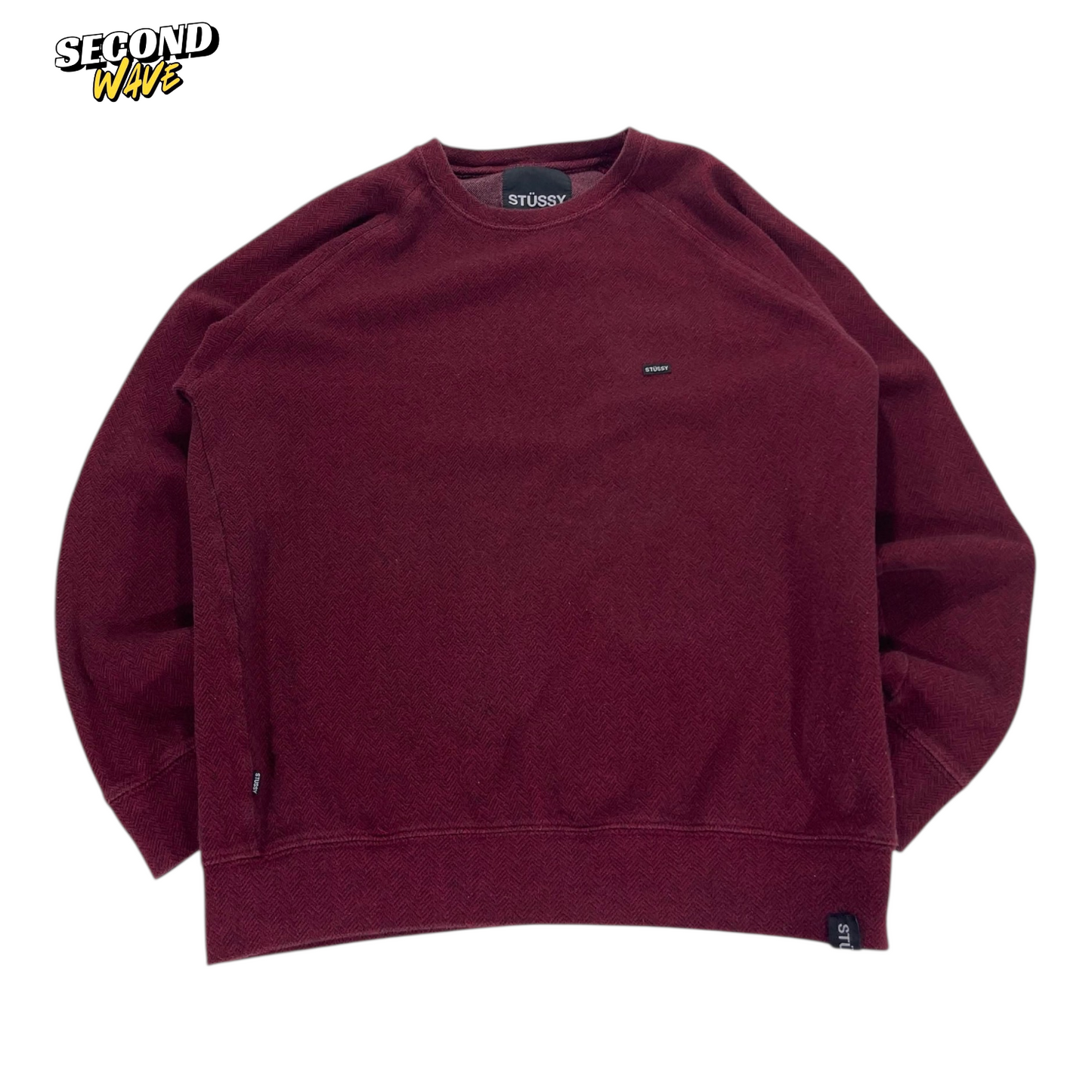 VINTAGE STÜSSY BURGUNDY CREWNECK SWEATER (M)