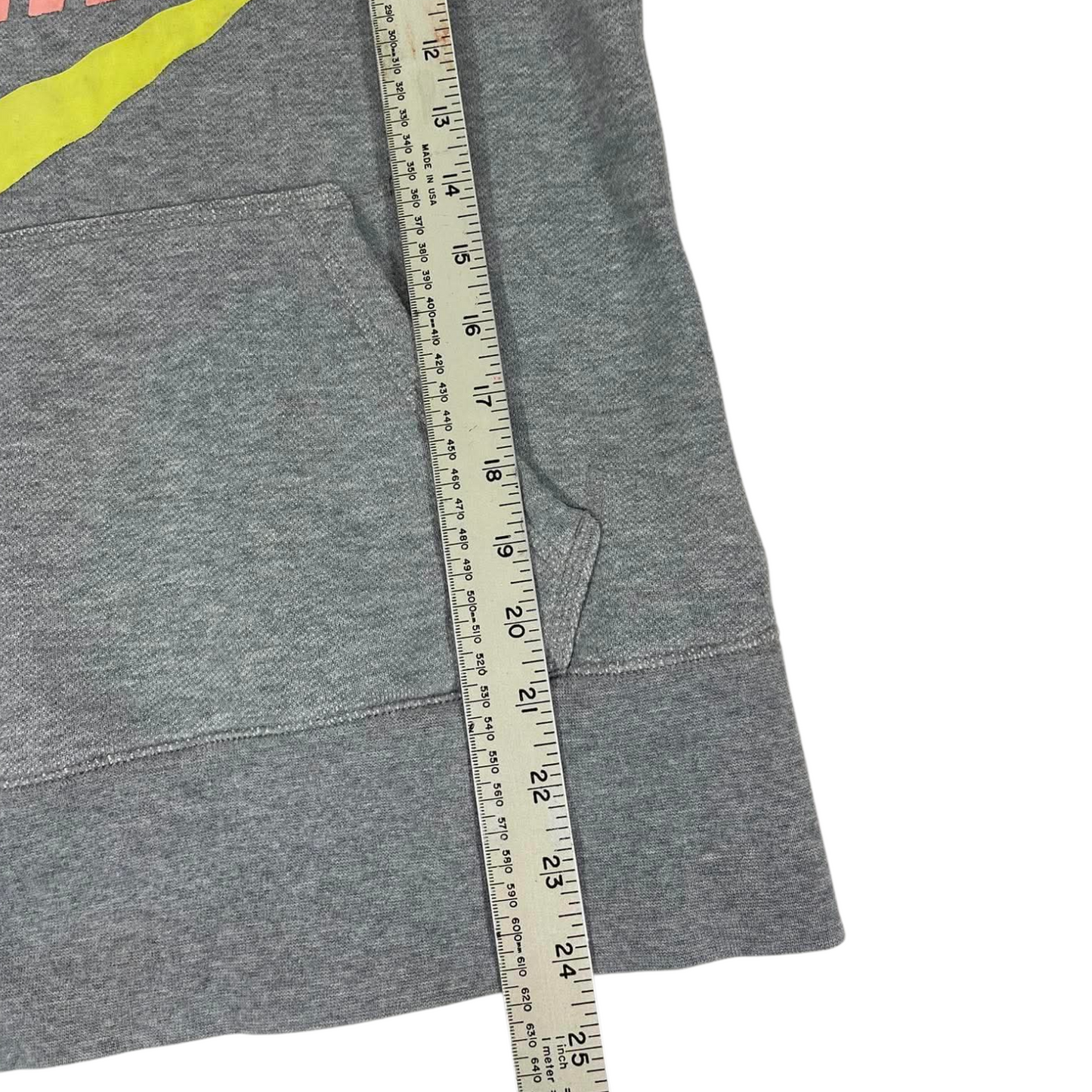 VINTAGE NIKE GREY HOODIE WITH PINK AND YELLOW LOGO (L)