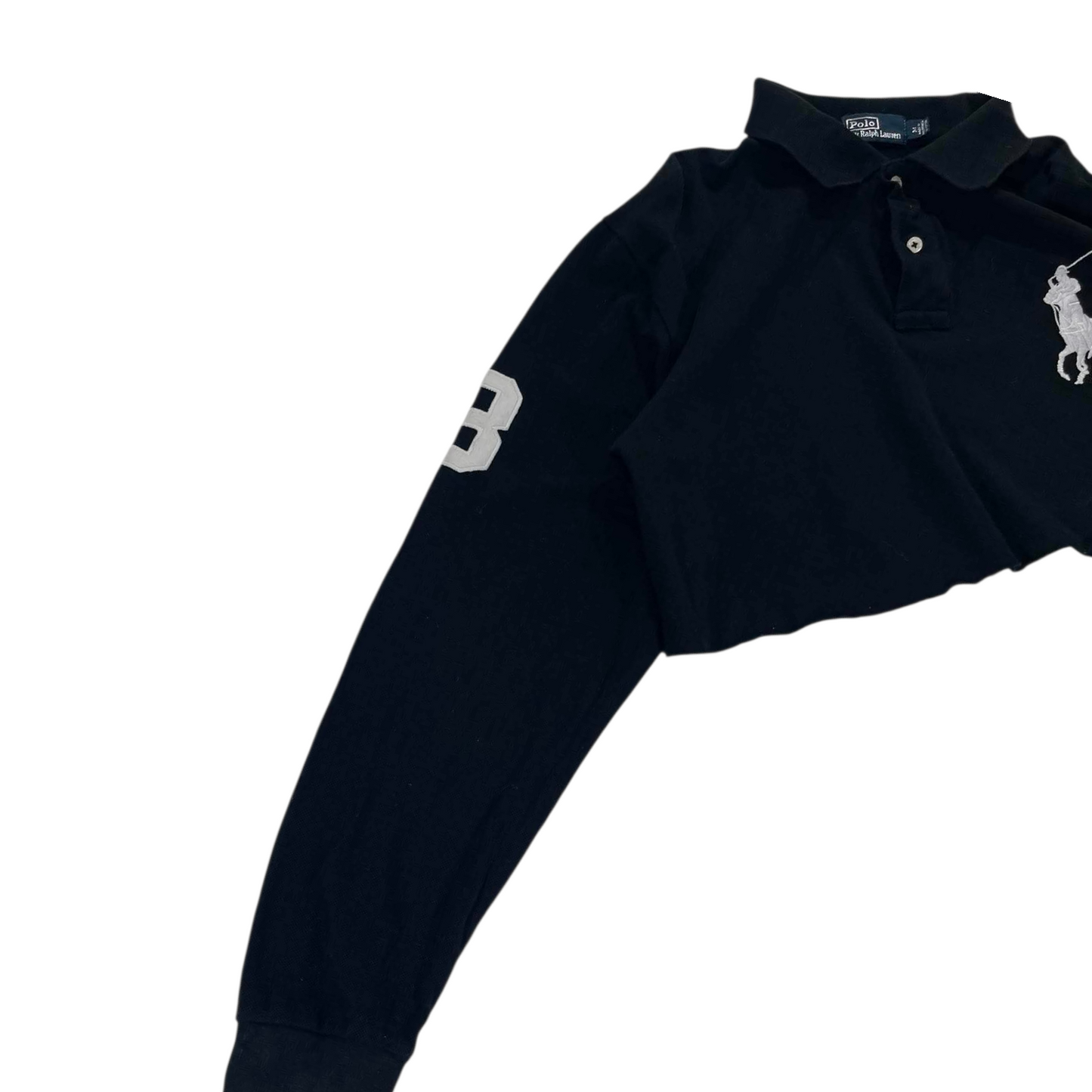 VINTAGE RALPH LAUREN BLACK CROPPED LONG SLEEVE POLO SHIRT (M)