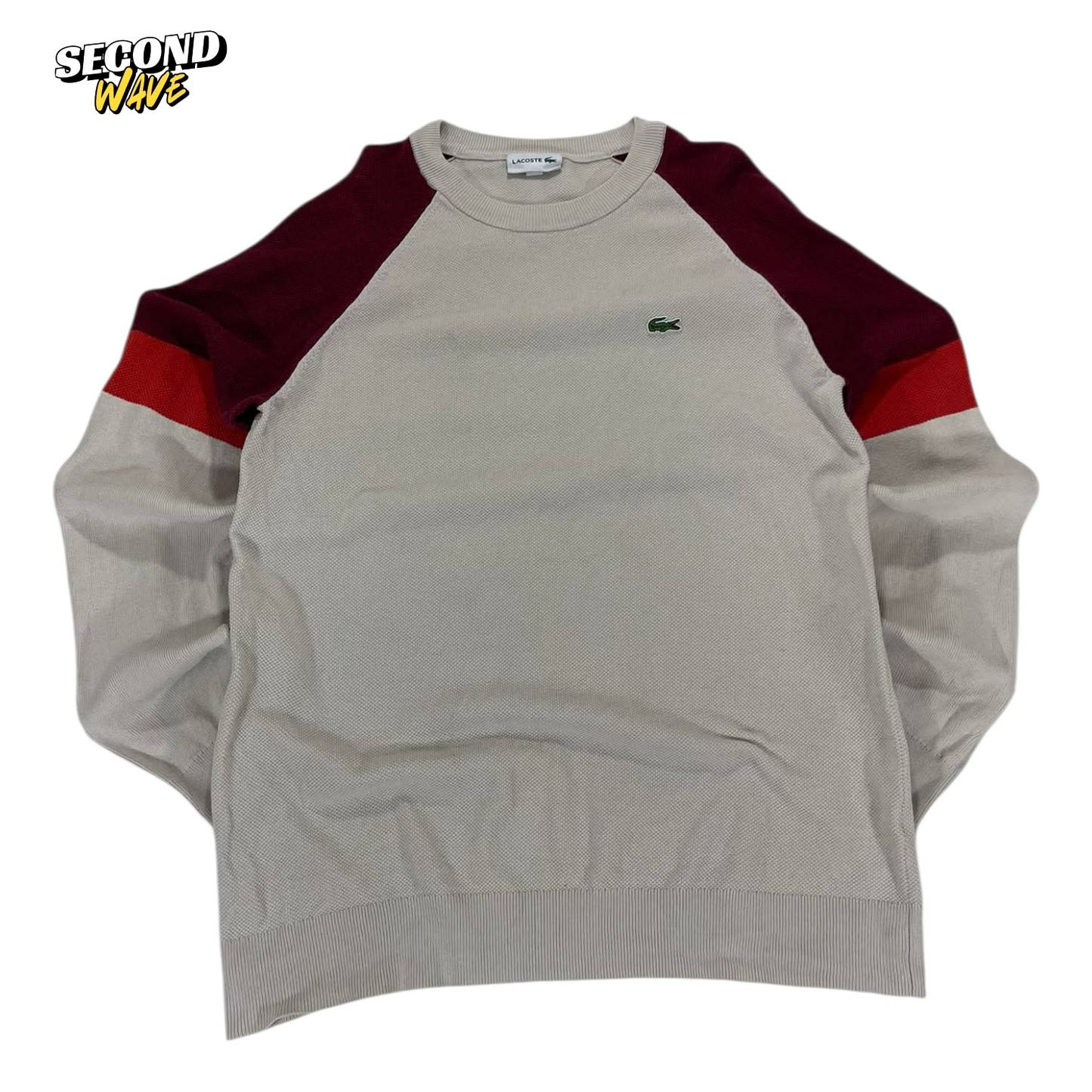 LACOSTE RED AND CREM SWEATER (M-L)