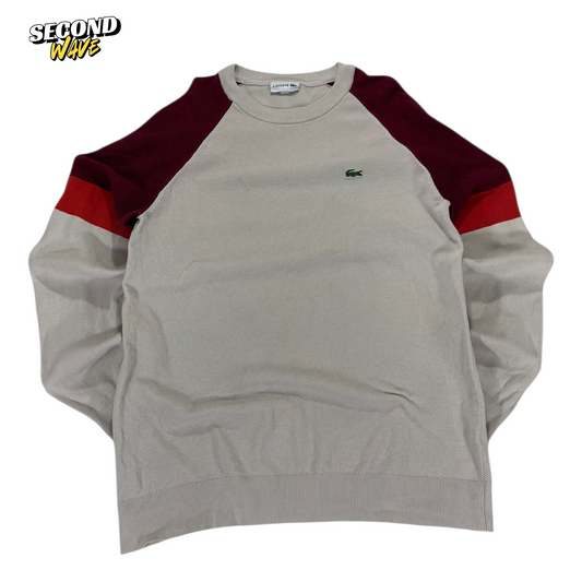 LACOSTE RED AND CREM SWEATER (M-L)