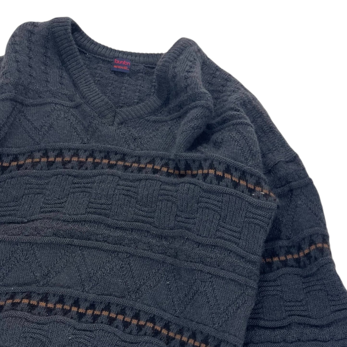 90S WOOL TAUNTON KNITWEAR BLACK CABLE SWEATER (M