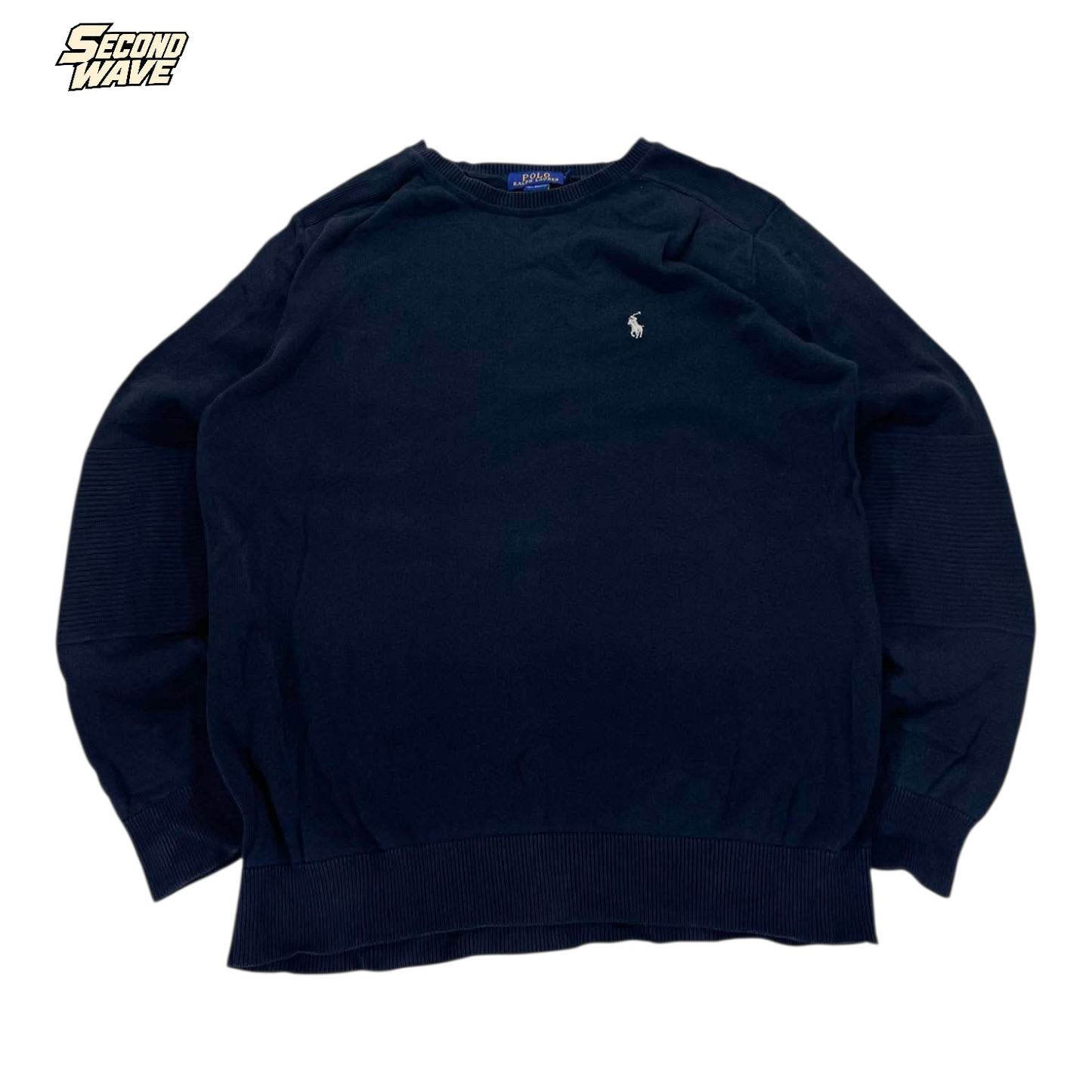 100% COTTON POLO RALPH LAUREN NAVY CREWNECK (BEST FIT M)