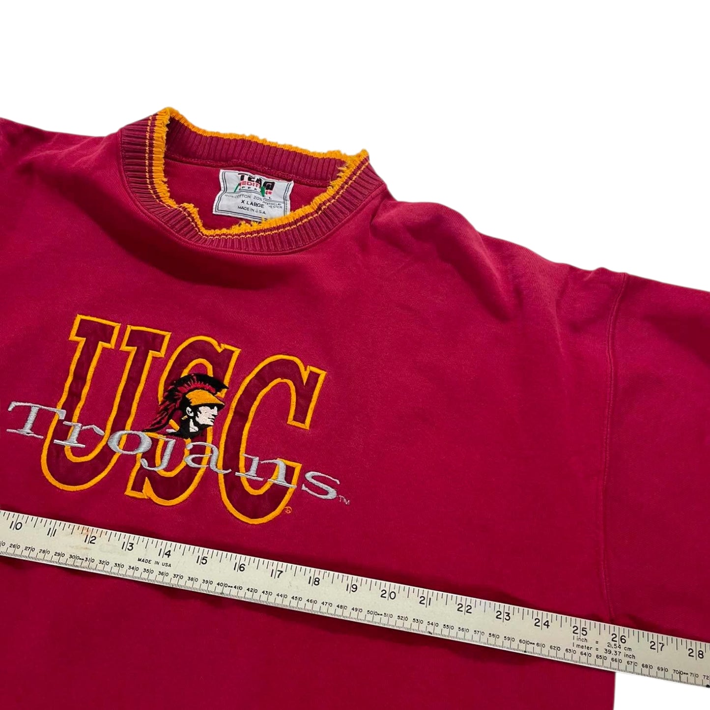90S USC TROJANS EMBROIDERED RED CREWNECK (XL)