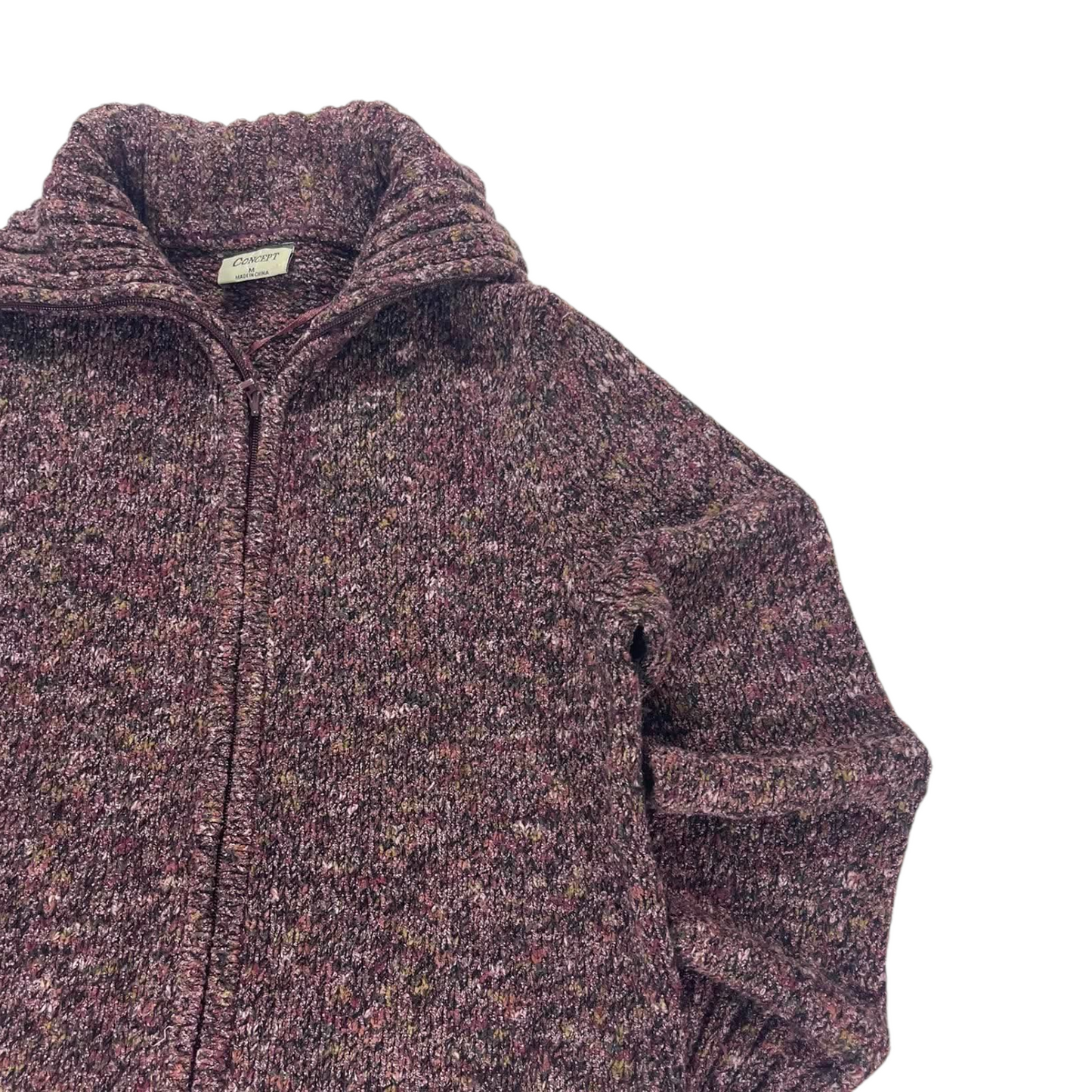 90S MULTI COLOUR ZIP UP SWEATER (M)