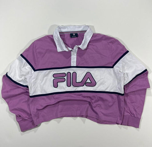 FILA CROPPED PURPLE LONG SLEEVED POLO SHIRT (L)
