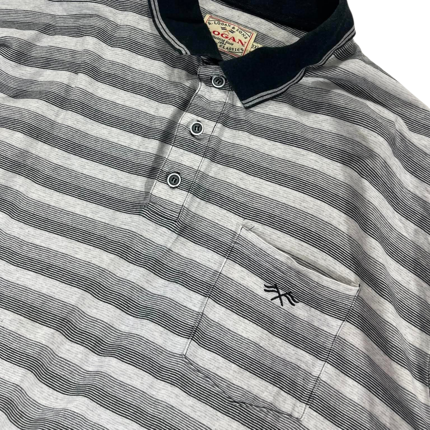 VINTAGE LOGAN & SONS GREY STRIPED POLO SHIRT (XXL)