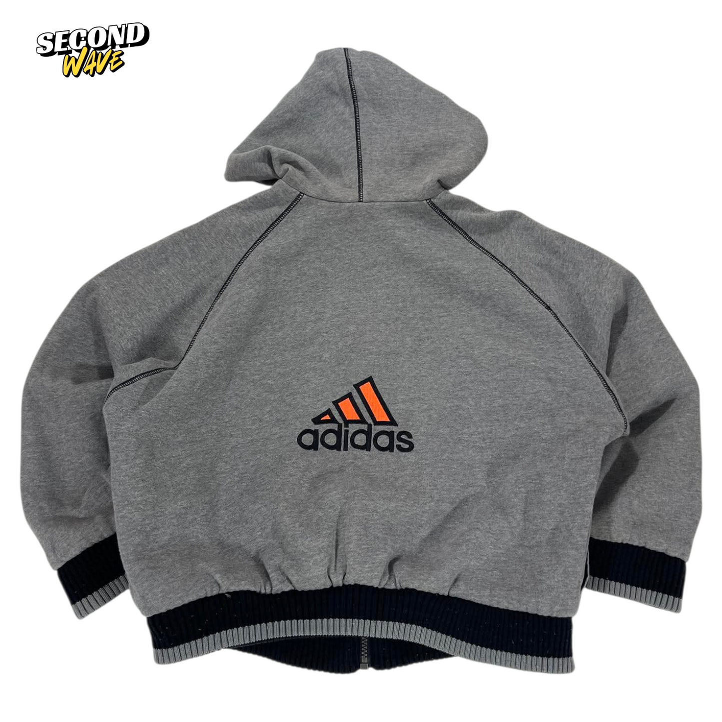 VINTAGE 2 IN 1 ADIDAS REVERSIBLE GREY ZIP UP JACKER WITH EMBROIDED LOGO (S-M)