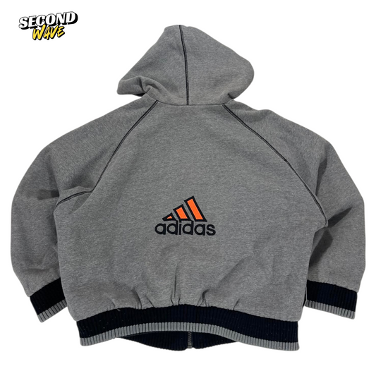 VINTAGE 2 IN 1 ADIDAS REVERSIBLE GREY ZIP UP JACKER WITH EMBROIDED LOGO (S-M)