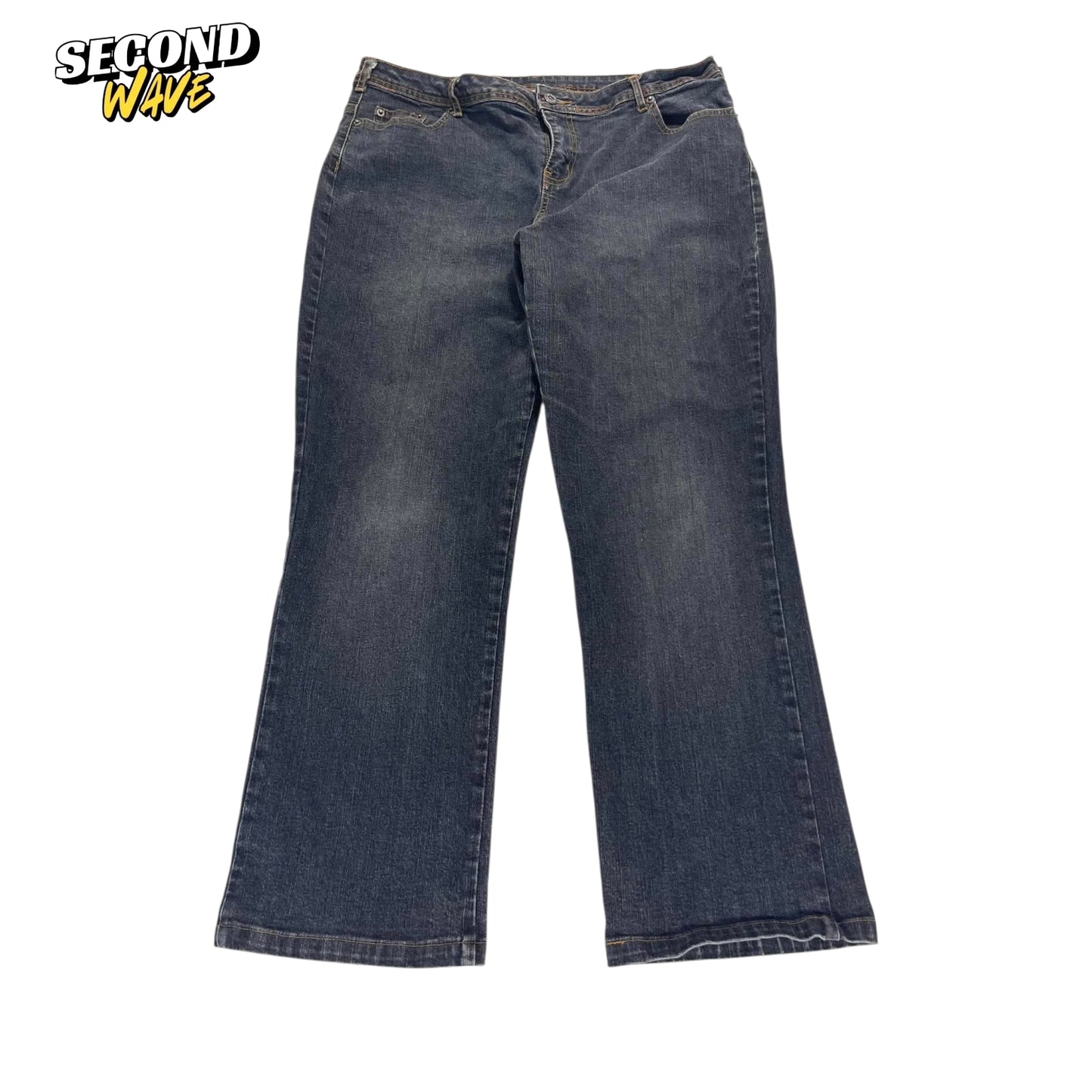 VINTAGE DARK WASH WIDE LEG JEANS (34)