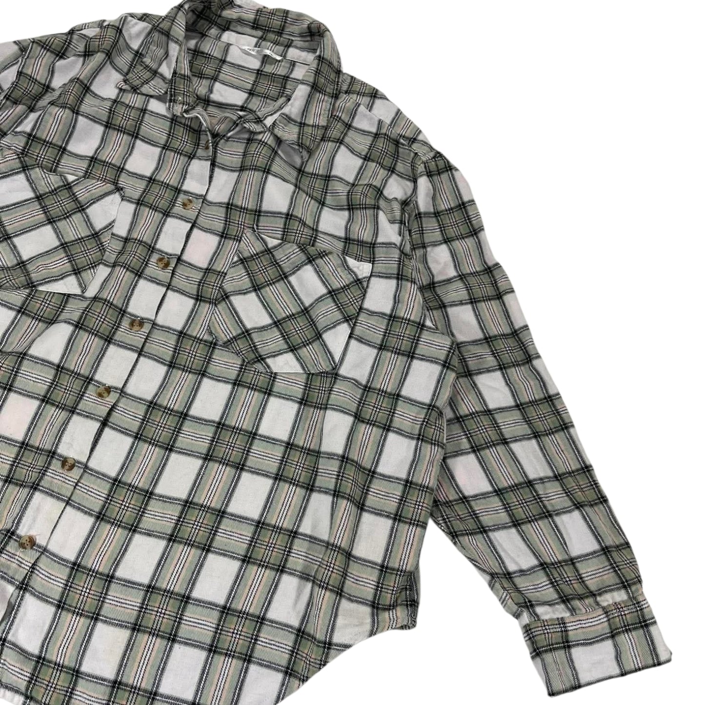 VINTAGE SPIRIT GREEN AND WHITE PLAID BUTTON-UP (XL)