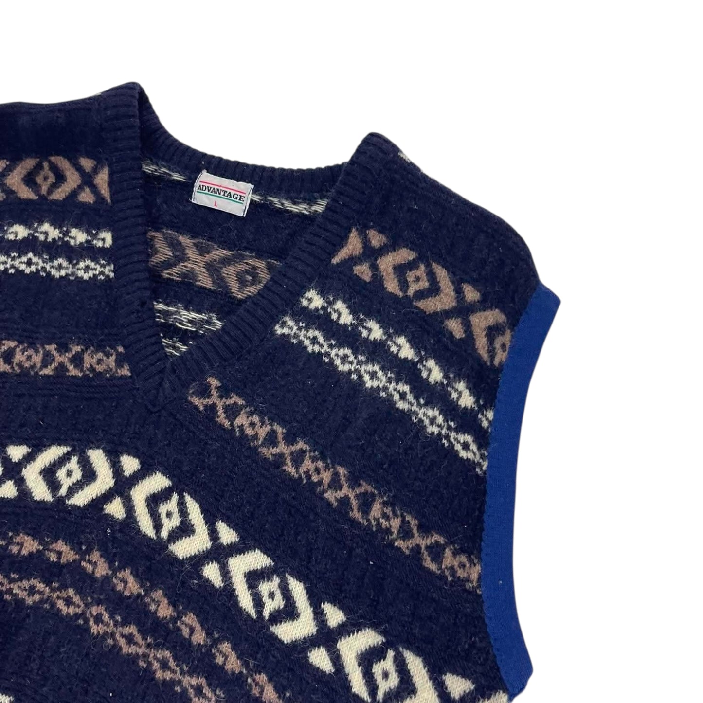 VINTAGE ADVANTAGE NAVY BLUE V SWEATER VEST (L)