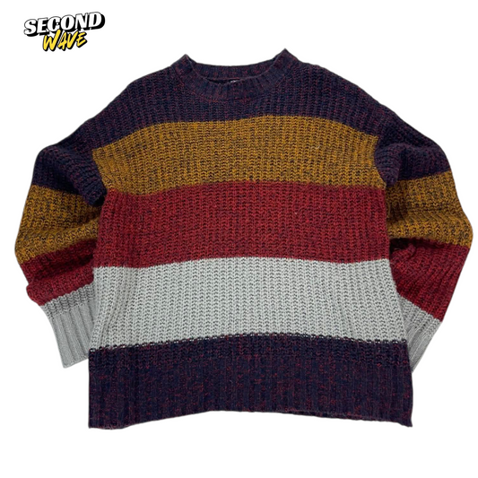 90S MULTICOLOURED STRIPED KNIT SWEATER (M-L)