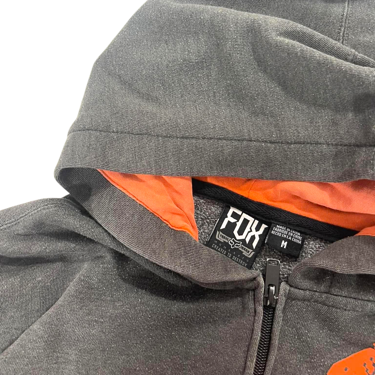 Y2K FOX GRAY ZIP UP HOODIE (M)