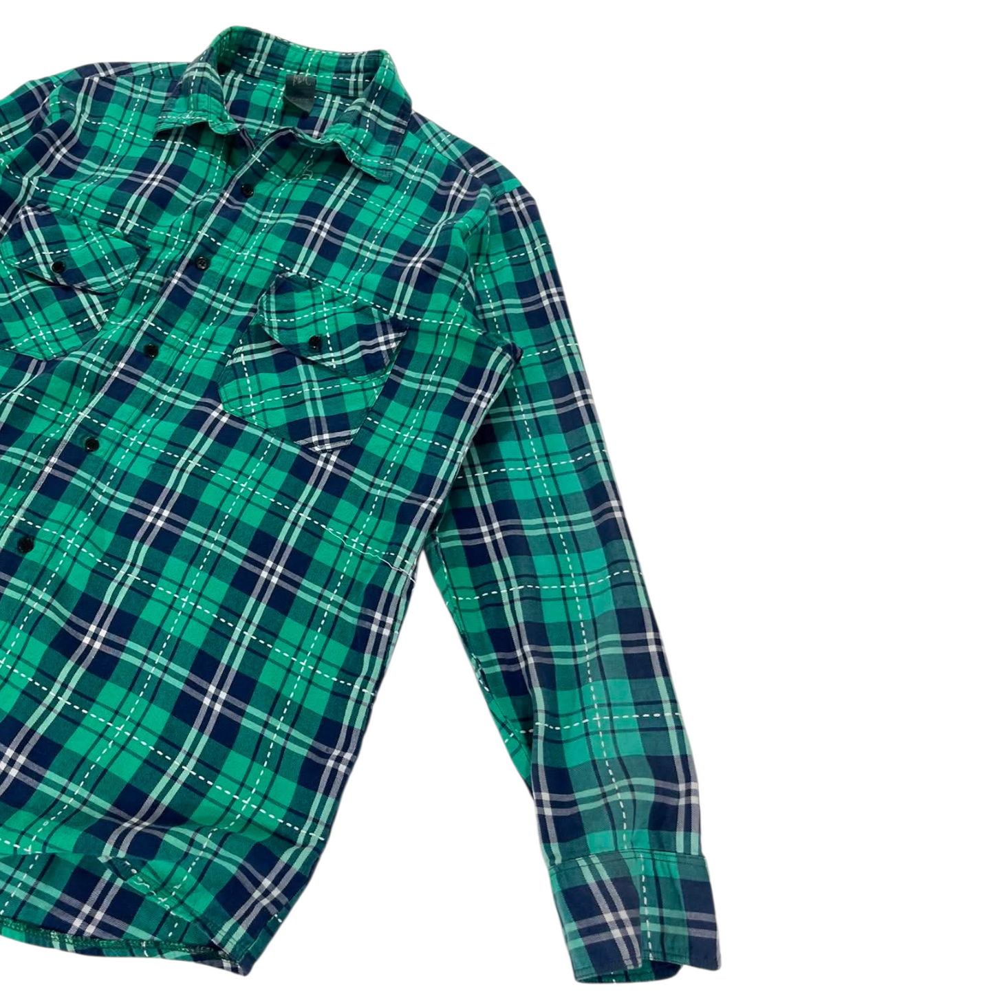 VINTAGE GREEN AND BLUE PLAID FLANNEL (L)