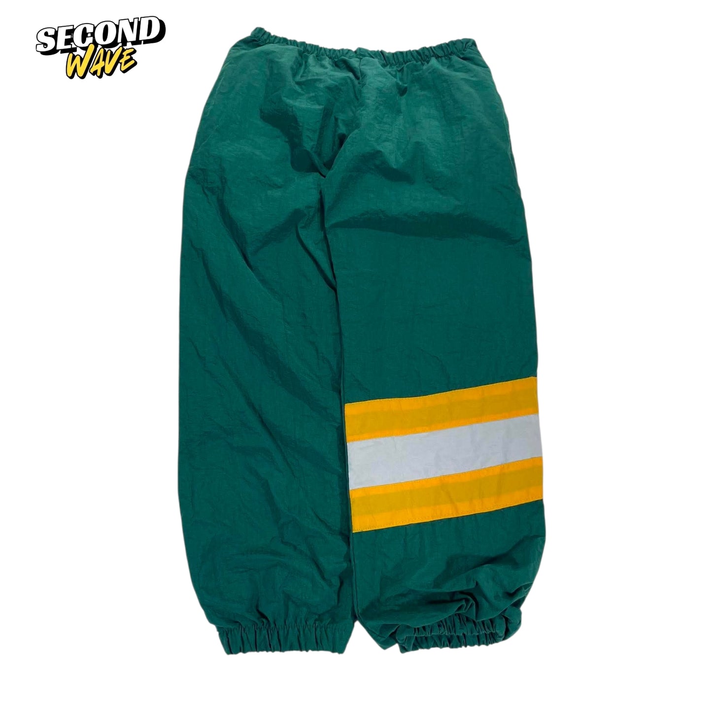VINTAGE GREEN STRIPED BAGGY TRACK PANTS (S)
