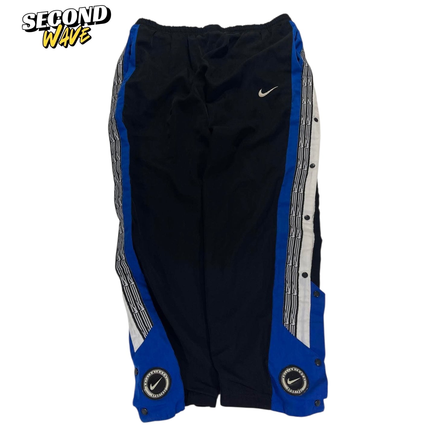VINTAGE NIKE BLUE TRACK PANTS WITH BUTTON (XL)