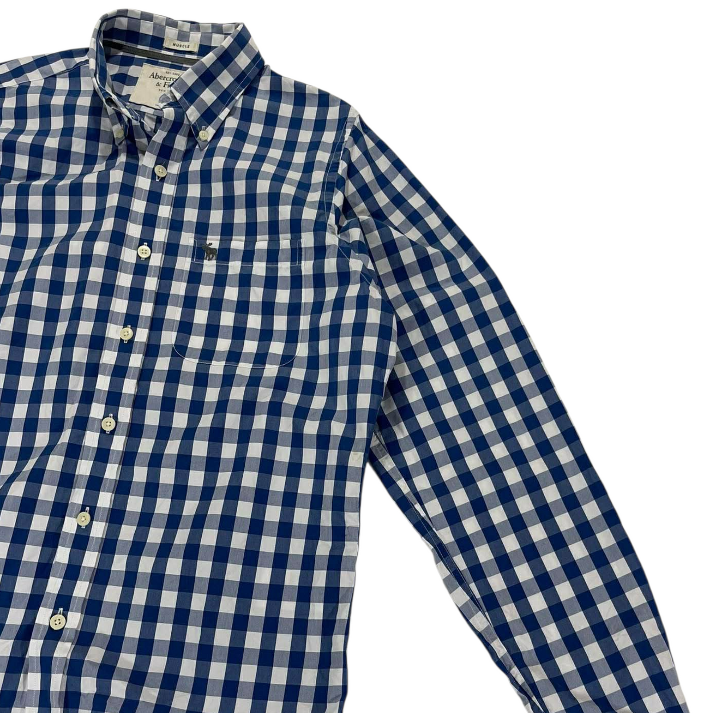 VINTAGE ABERCROMBIE & FITCH BLUE CHECKERED BUTTON UP SHIRT (L)