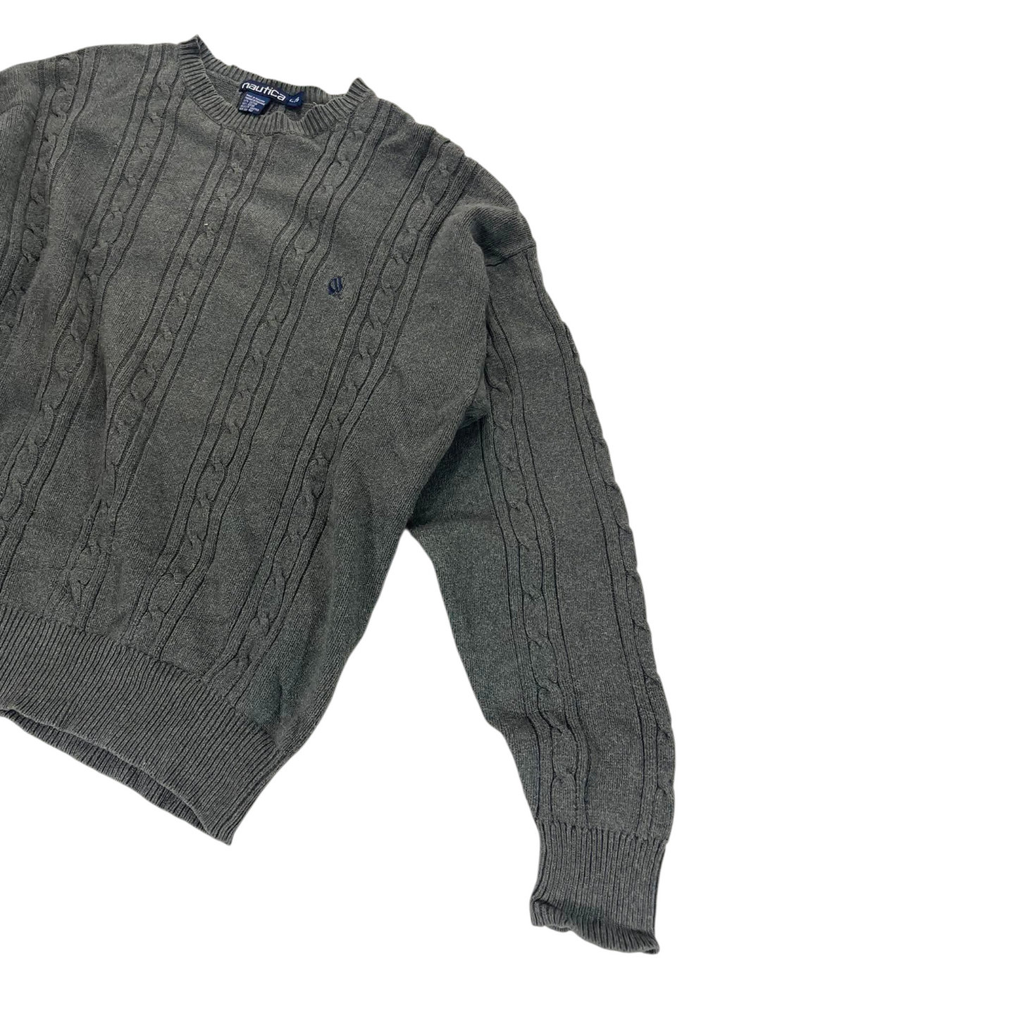 NAUTICA GRAY CABLE KNIT SWEATER (L)