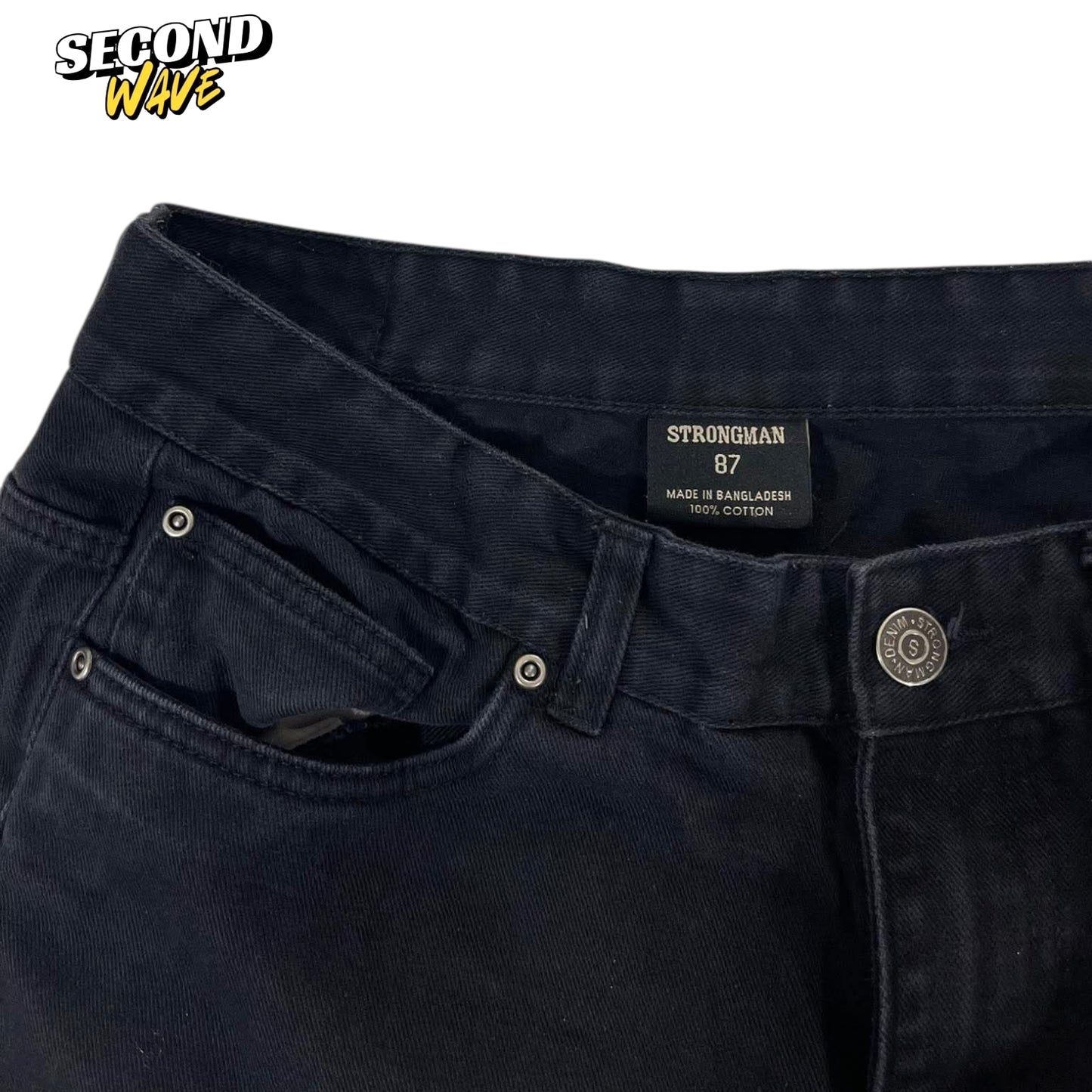 VINTAGE STRONG MAN 100% COTTON ON BLACK BAGGY WIDE LEG (32)
