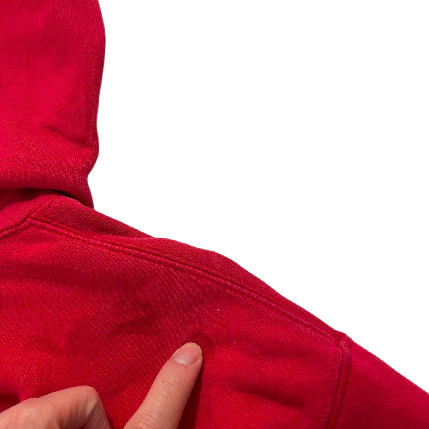 VINTAGE NIKE RED EMBROIDERED SPELLOUT HOODIE (M)