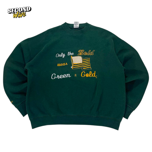 VINTAGE 90s GREEN & GOLD CREWNECK SWEATSHIRT (L)