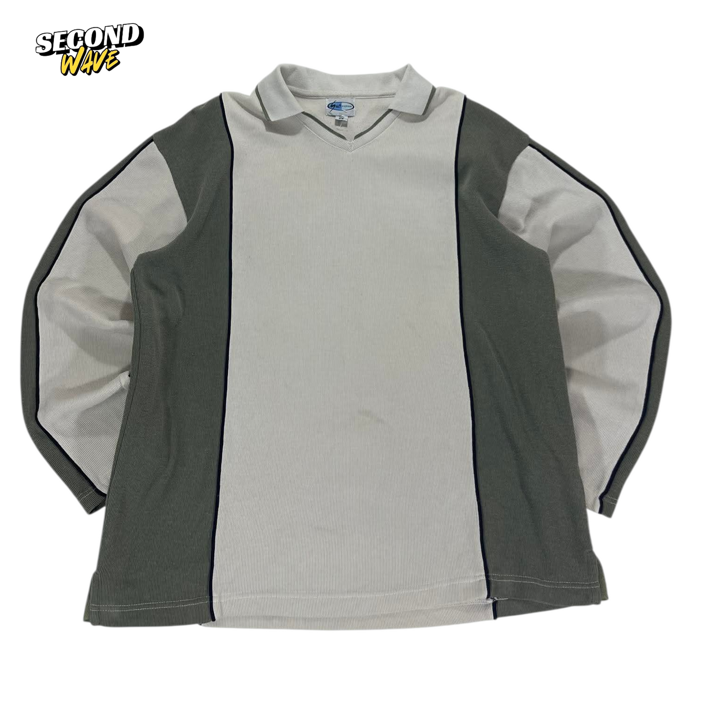 90S SUBMERGE CREAM & GREEN LONG SLEEVE POLO SHIRT (M)