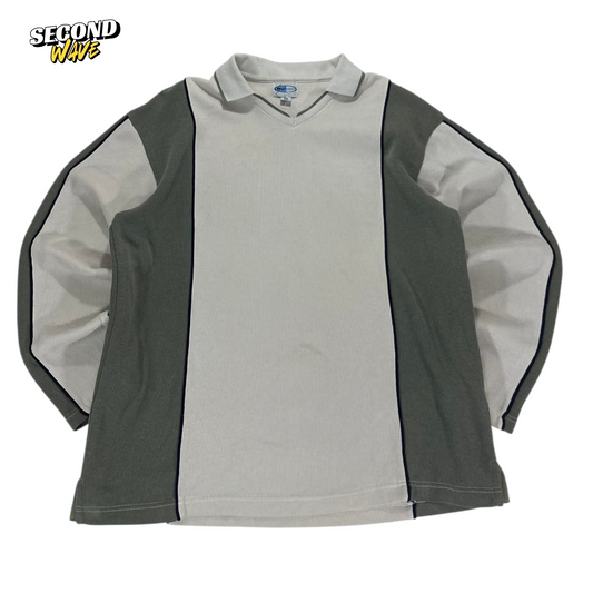 90S SUBMERGE CREAM & GREEN LONG SLEEVE POLO SHIRT (M)