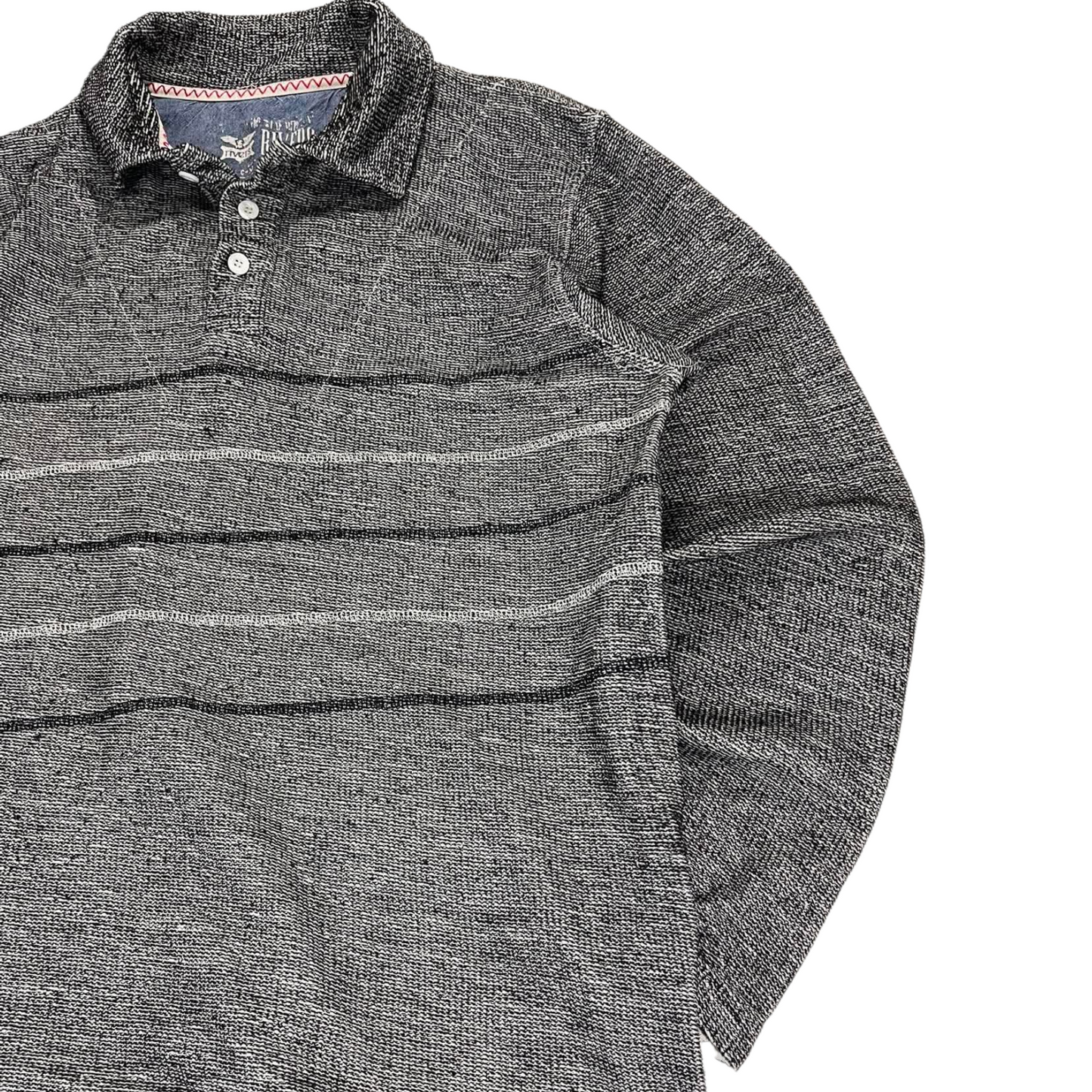 VINTAGE RIVERS GREY STRIPED LONG SLEEVE POLO SHIRT (M)