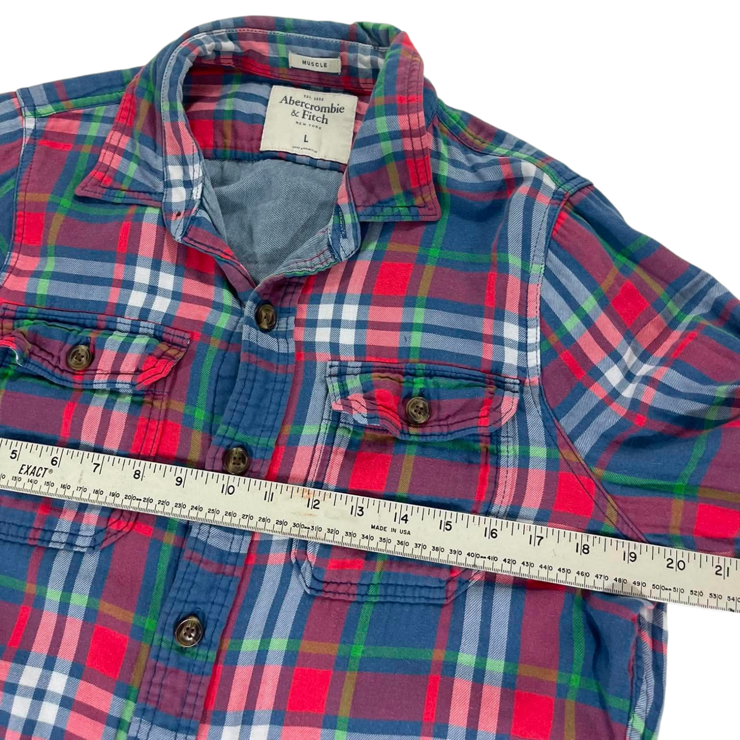ABERCROMBIE & FITCH RED PLAID BUTTON UP SHIRT (L)